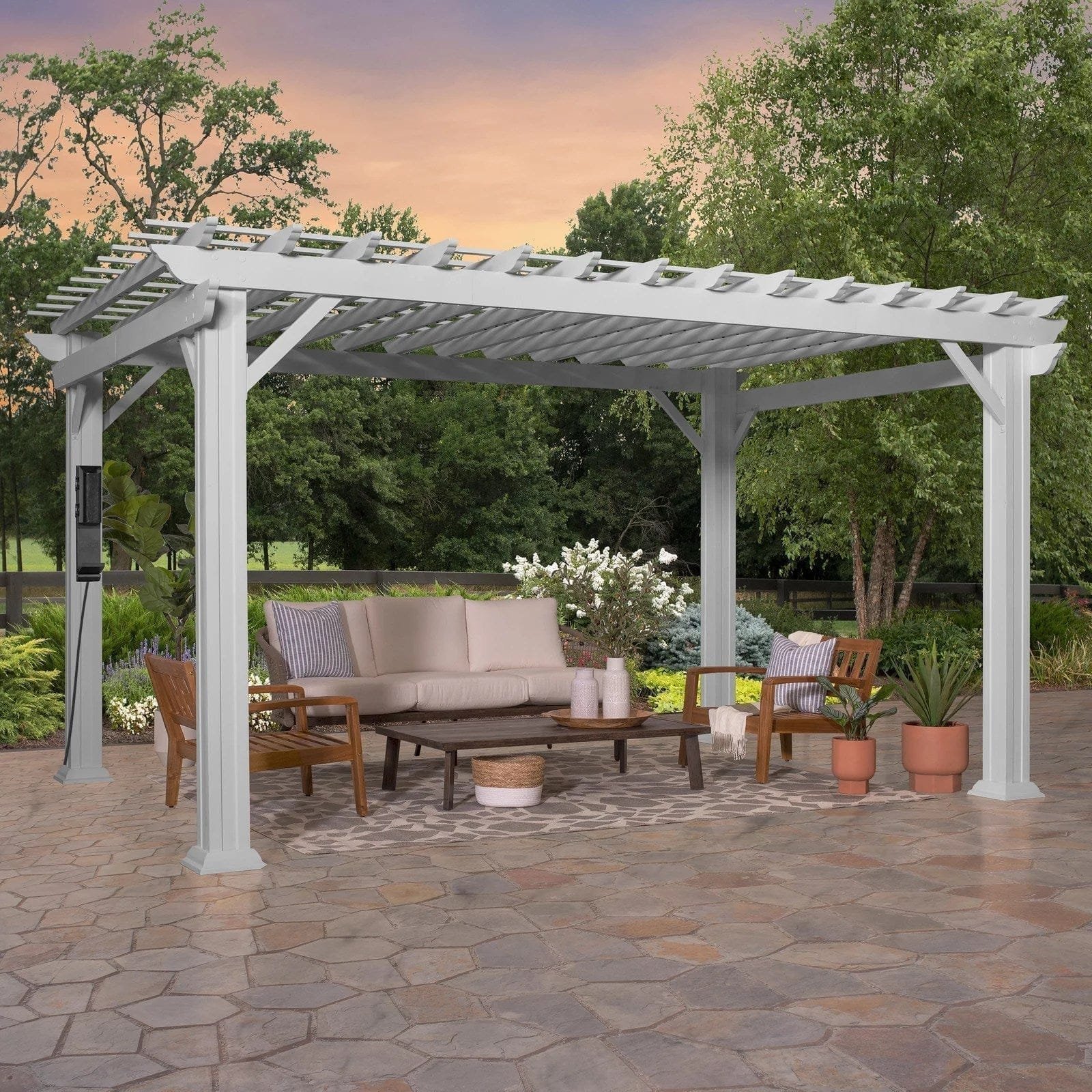 14×12 hawthorne traditional steel pergola with sail shade soft canopy