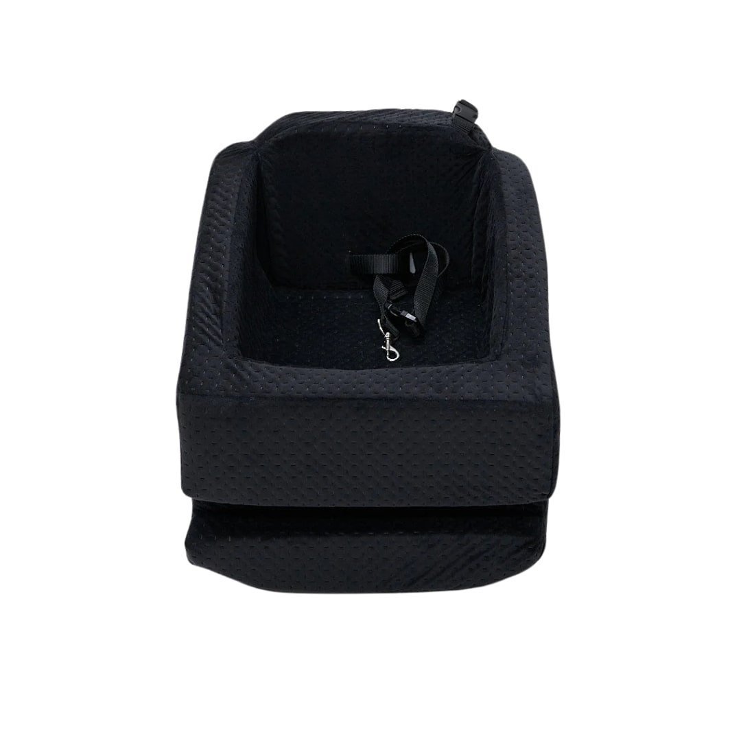 luxury elevated pet car seat – soft booster seat for small dogs & cats (black)