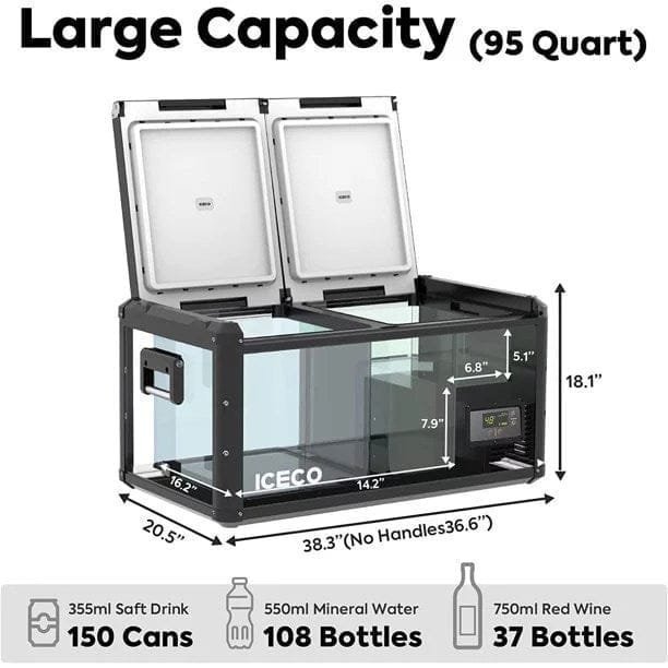 iceco vl90 prod 95 quarts(90l) dual zone portable refrigerator, multi directional lid, 12 volt refrigerator home & car use iceco vl90 prod 95 quarts(90l) dual zone portable refrigerator, multi directional lid, 12 volt refrigerator home & car use
