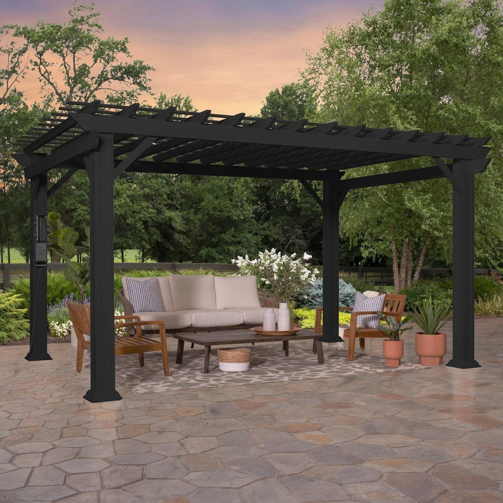 14×10 stratford traditional steel pergola with sail shade soft canopy