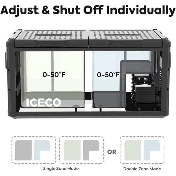 iceco vl90 prod 95 quarts(90l) dual zone portable refrigerator, multi directional lid, 12 volt refrigerator home & car use iceco vl90 prod 95 quarts(90l) dual zone portable refrigerator, multi directional lid, 12 volt refrigerator home & car use