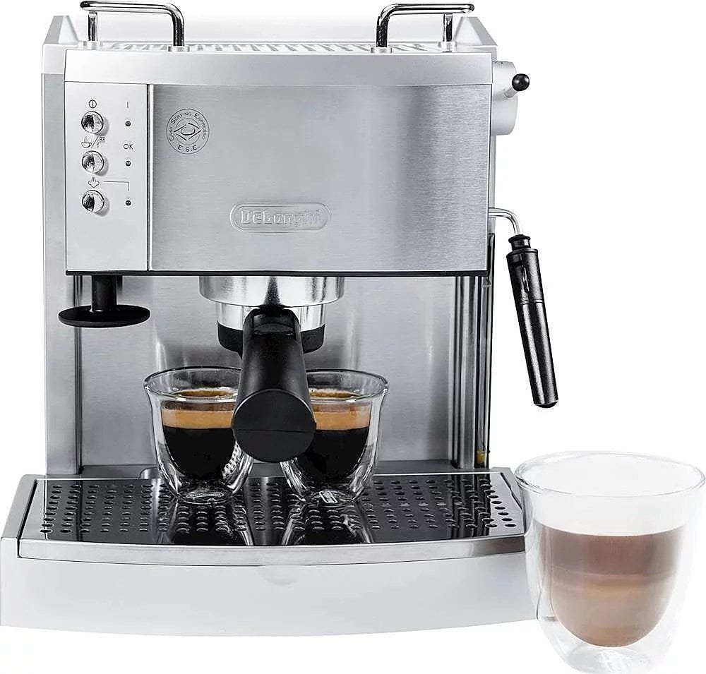 de’longhi – espresso machine with 15 bars of pressure, milk frother and removable water tank – stainless steel de’longhi – espresso machine with 15 bars of pressure, milk frother and removable water tank – stainless steel