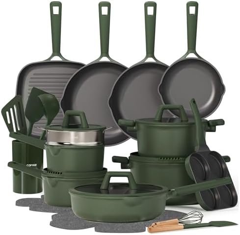 carote 31pcs pots and pans set, nonstick cookware set kitchen non stick induction titanium cookware non toxic granite cooking set, pfoa free carote 31pcs pots and pans set, nonstick cookware set kitchen non stick induction titanium cookware non toxic granite cooking set, pfoa free
