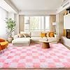 area rugs for living room bedroom 9x12, ultra fluffy shag checkered rug modern washable carpet soft shaggy non slip indoor plush fuzzy rugs for bedroom dorm office home aesthetic decor, pink and white area rugs for living room bedroom 9x12, ultra fluffy shag checkered rug modern washable carpet soft shaggy non slip indoor plush fuzzy rugs for bedroom dorm office home aesthetic decor, pink and white