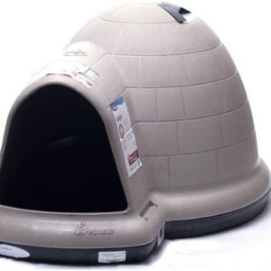 petmate large dog house outdoor weatherproof indigo igloo dog house, made in usa, for large dogs 50 to 90 pounds, taupe/black