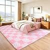 area rugs for living room bedroom 9x12, ultra fluffy shag checkered rug modern washable carpet soft shaggy non slip indoor plush fuzzy rugs for bedroom dorm office home aesthetic decor, pink and white area rugs for living room bedroom 9x12, ultra fluffy shag checkered rug modern washable carpet soft shaggy non slip indoor plush fuzzy rugs for bedroom dorm office home aesthetic decor, pink and white