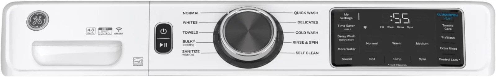ge – 4.8 cuft high efficiency stackable smart front load washer w/ultrafresh vent system & microban antimicrobial technology – white on white ge – 4.8 cuft high efficiency stackable smart front load washer w/ultrafresh vent system & microban antimicrobial technology – white on white