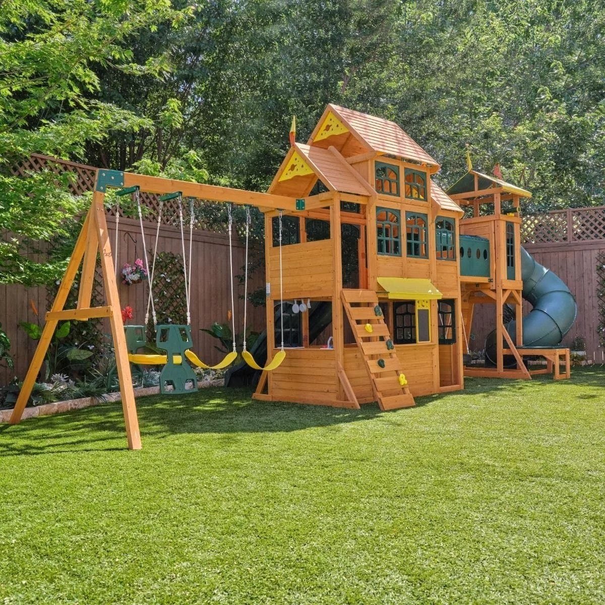 kids kidkraft bear cave lodge swing set / playset kids kidkraft bear cave lodge swing set / playset