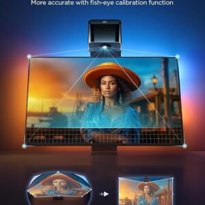 govee tv backlight 3 lite with fish eye correction function sync to 75 85 inch tvs, 16.4ft rgbicw wi fi led strip lights with camera, 4 colors in 1 lamp bead, voice and app control, adapter