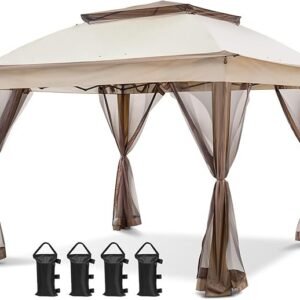coos bay 11x11 pop up gazebo with mesh netting, instant outdoor canopy tent, water resistant shelter with upf 50+ uv protection, 121 sq ft coverage, beige