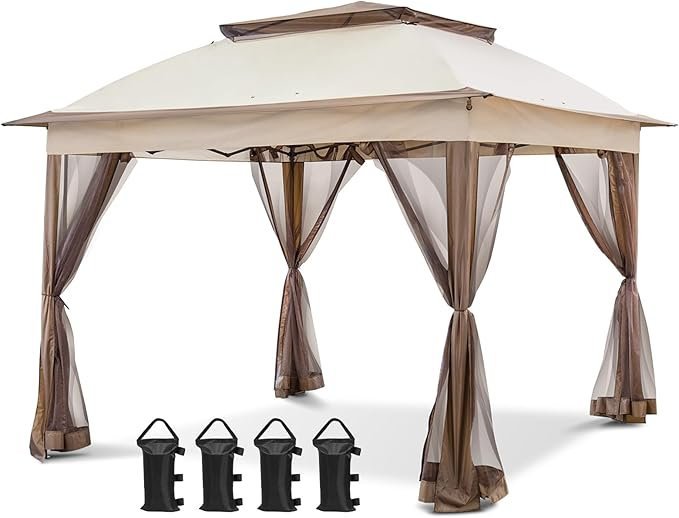 coos bay 11x11 pop up gazebo with mesh netting, instant outdoor canopy tent, water resistant shelter with upf 50+ uv protection, 121 sq ft coverage, beige coos bay 11x11 pop up gazebo with mesh netting, instant outdoor canopy tent, water resistant shelter with upf 50+ uv protection, 121 sq ft coverage, beige