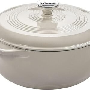 lodge essential enamel cast iron dutch oven perfect for bread baking, braising, marinating & slow cooking features moisture sealing lid & dual handles kitchen essentials 6 quarts oyster white
