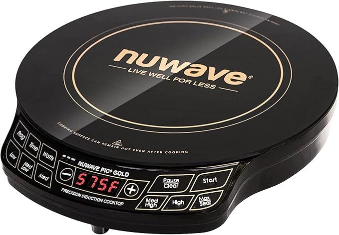 nuwave gold precision induction cooktop, portable, powerful with large 8” heating coil,100°f to 575°f, 3 wattage settings, 12” heat resistant cooking surface nuwave gold precision induction cooktop, portable, powerful with large 8” heating coil,100°f to 575°f, 3 wattage settings, 12” heat resistant cooking surface