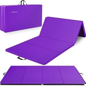 balancefrom 10x4 feet 4 panel folding gymnastics mat – 2 inch thick pad with vinyl surface and carrying handles for tumbling, yoga, pilates, home workouts, and martial arts