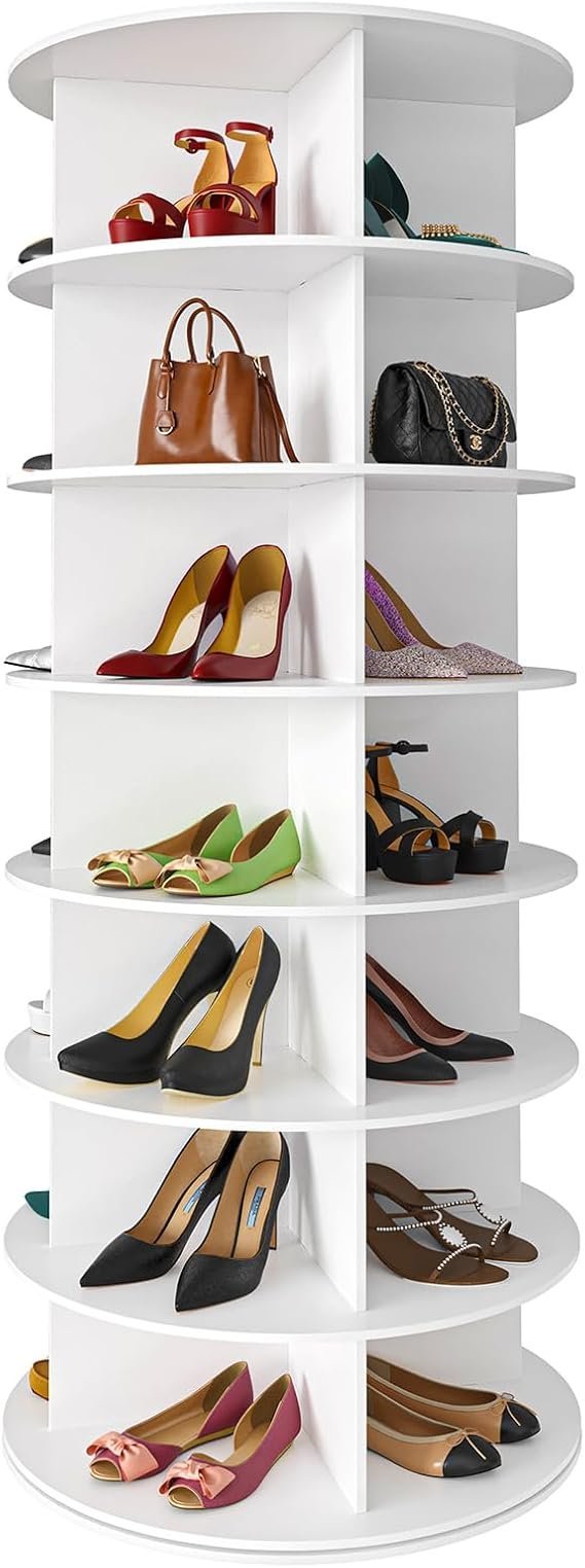 spaceaid 7 tier rotating shoe rack tower, spinning shoe display lazy susan, revolving 360 shoe rack storage round carousel, vertical handbag rotate shoes closet organization (7 tier white) spaceaid 7 tier rotating shoe rack tower, spinning shoe display lazy susan, revolving 360 shoe rack storage round carousel, vertical handbag rotate shoes closet organization (7 tier white)