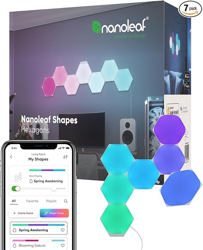 nanoleaf shapes led wall lights, rgbw smart wall panels with 16m+ color, compatible with alexa & google assistant, music sync, diy gaming light for home decor (hexagons smarter kit 7 pack) nanoleaf shapes led wall lights, rgbw smart wall panels with 16m+ color, compatible with alexa & google assistant, music sync, diy gaming light for home decor (hexagons smarter kit 7 pack)