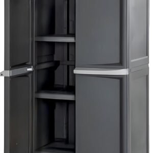 sterilite 4 shelf cabinet, heavy duty and easy to assemble plastic storage unit, organize bins in the garage, basement, attic, mudroom, gray, 1 pack