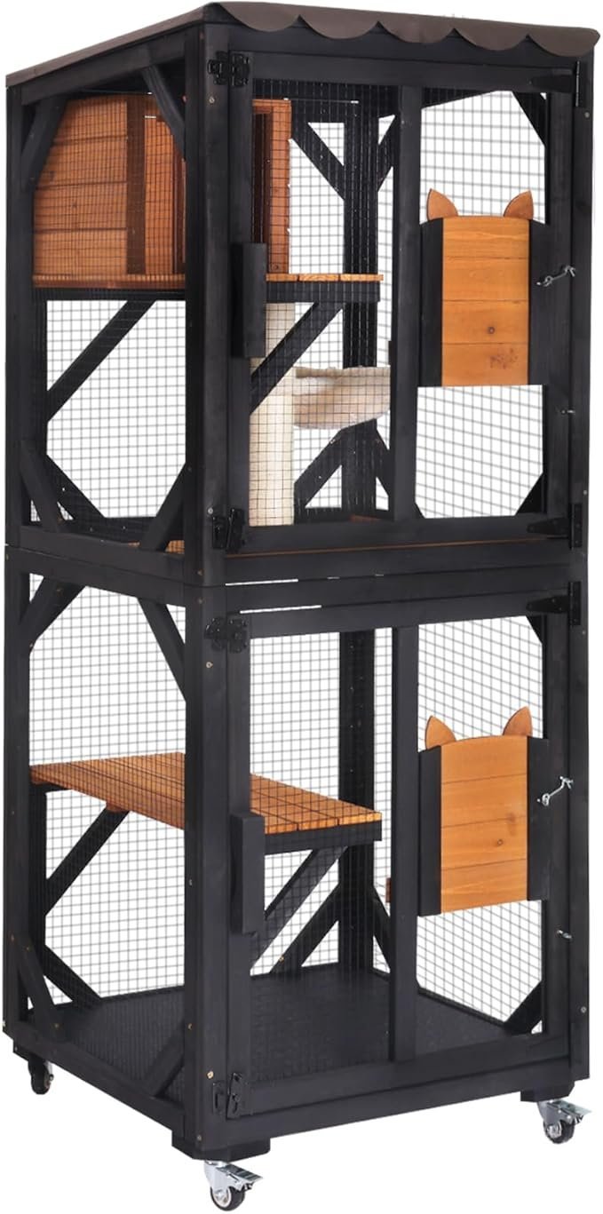 aivituvin cat house window catio outdoor cat enclosure mobile kitty shelter on wheels pet cage with resting box,hammocks,waterproof cover aivituvin cat house window catio outdoor cat enclosure mobile kitty shelter on wheels pet cage with resting box,hammocks,waterproof cover