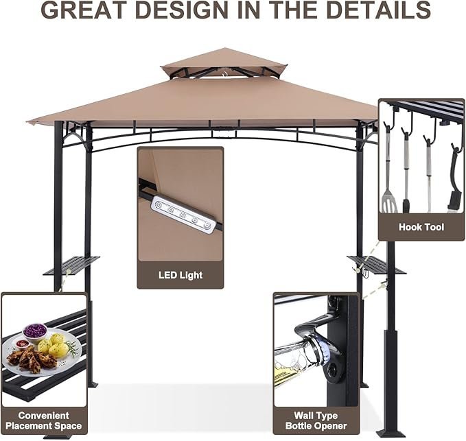 abccanopy 8x5 grill gazebo outdoor bbq canopy shelter with led light for patio backyard grilling (khaki) abccanopy 8x5 grill gazebo outdoor bbq canopy shelter with led light for patio backyard grilling (khaki)
