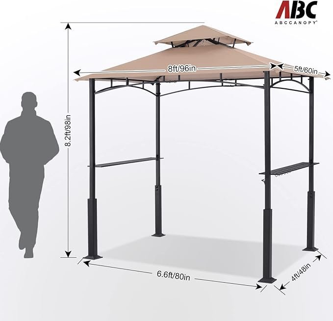 abccanopy 8x5 grill gazebo outdoor bbq canopy shelter with led light for patio backyard grilling (khaki) abccanopy 8x5 grill gazebo outdoor bbq canopy shelter with led light for patio backyard grilling (khaki)