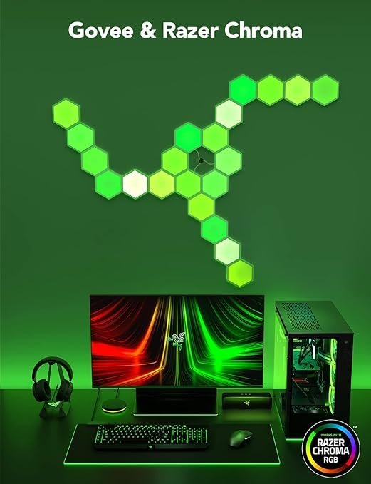 govee glide hexa light panels, rgbic hexagon led wall lights, wi fi smart home creative wall lights with music sync, works with alexa google assistant for indoor gaming decor, 10 pack govee glide hexa light panels, rgbic hexagon led wall lights, wi fi smart home creative wall lights with music sync, works with alexa google assistant for indoor gaming decor, 10 pack