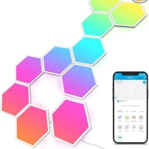 govee glide hexa light panels, rgbic hexagon led wall lights, wi fi smart home creative wall lights with music sync, works with alexa google assistant for indoor gaming decor, 10 pack