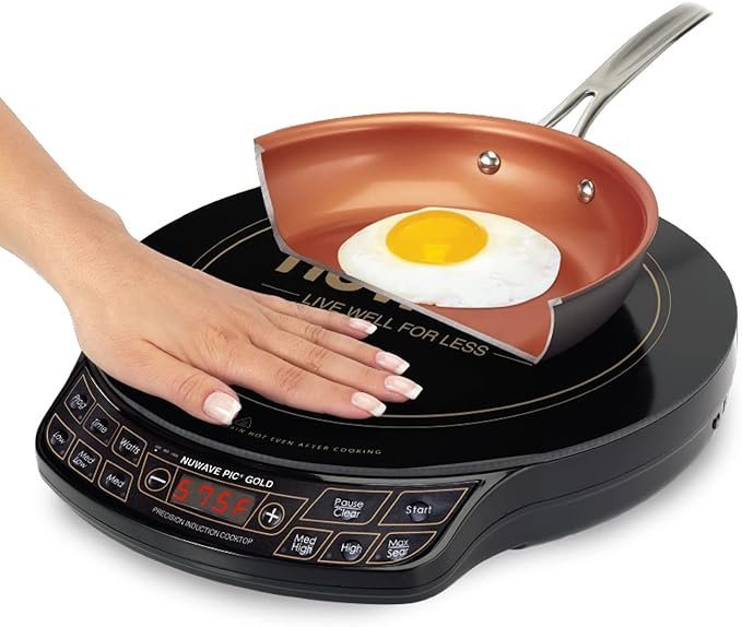 nuwave gold precision induction cooktop, portable, powerful with large 8” heating coil,100°f to 575°f, 3 wattage settings, 12” heat resistant cooking surface nuwave gold precision induction cooktop, portable, powerful with large 8” heating coil,100°f to 575°f, 3 wattage settings, 12” heat resistant cooking surface