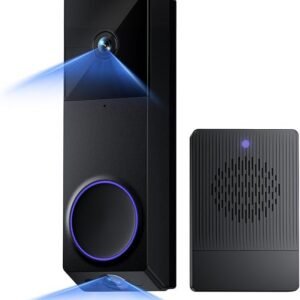 wyze wireless duo cam video doorbell (chime included), battery powered, 2k full hd video, 2 cameras (people and package), 2 way audio, color night vision