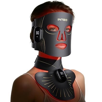 click to see full view red light therapy for face and neck, 4 modes cordless face mask light therapy with neck masks, 850nm infrared & red light mask, 2000mah rechargeable light therapy skin care at home (680 beads)
