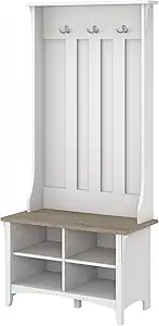 bush home salinas hall tree with shoe storage bench in shiplap gray and pure white, multi purpose home organizer, entryway solution with seating and hooks
