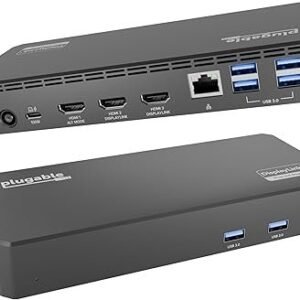 plugable usb c triple display docking station | 100w pd, 3x hdmi (1x 4k 30hz, 2x 1080p 60hz), 6x usb 5gbps ports | windows, macos, chromeos compatible enhance productivity with multi monitor support