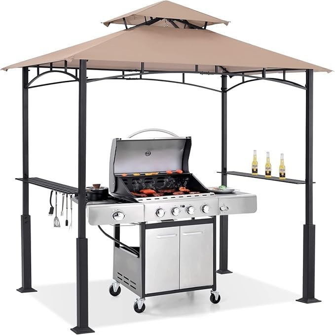 abccanopy 8x5 grill gazebo outdoor bbq canopy shelter with led light for patio backyard grilling (khaki)