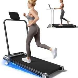 walking pad treadmill with handle bar and adjustable incline, compact portable treadmills for home office, 2.5hp quiet anti slip under desk treadmills, 0.6 3.8 mph remote speed control, 265 lbs