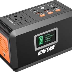 howeasy portable power station,120w(240w peak) solar generator,88wh lithium battery power with 110v ac outlet/dc/usb/led light for outdoor camping trip hunting emergency(solar panel optional)
