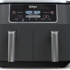 ninja dz201 foodi 8 quart 6 in 1 dualzone 2 basket air fryer with 2 independent frying baskets, match cook & smart finish to roast, broil, dehydrate & more for quick, easy meals, grey