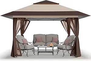 crown shades 13x13 pop up gazebo, canopy tent, gazebos on clearance outdoor gazebo for backyard & patio furniture carpa pop up tent with wheeled sto n go cover bag (beige & coffee)