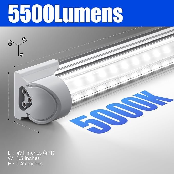 barrina led shop lights, 40w 5500lm 5000k, 4ft integrated fixture, v shape,t8 light tube, daylight white, clear cover, high output, led shop lights for garage warehouse workshop basement (pack of 6) barrina led shop lights, 40w 5500lm 5000k, 4ft integrated fixture, v shape,t8 light tube, daylight white, clear cover, high output, led shop lights for garage warehouse workshop basement (pack of 6)