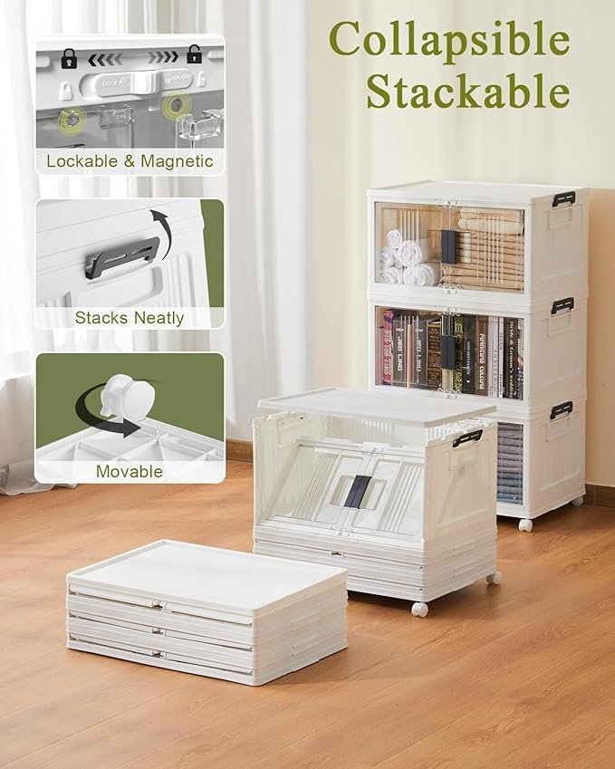 olarhike 48qt lockable storage bins with lids folding storage box with doors and wheels, collapsible plastic storage bins for closets, stackable storage organizer, storage containers, 4 pack cubes olarhike 48qt lockable storage bins with lids folding storage box with doors and wheels, collapsible plastic storage bins for closets, stackable storage organizer, storage containers, 4 pack cubes
