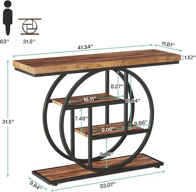 tribesigns 41.3" console table, industrial 4 tier sofa table entryway table with circle base, narrow wood accent tables with storage shelves for living room, hallway, foyer, rustic brown tribesigns 41.3" console table, industrial 4 tier sofa table entryway table with circle base, narrow wood accent tables with storage shelves for living room, hallway, foyer, rustic brown