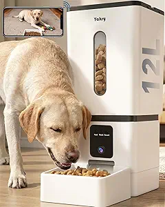 automatic dog feeder large breed with camera 12l/50 cups 5g wifi app control dog food dispenser, easy setup, hd 1080p video with night vision by yakry