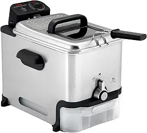 t fal 3.5l stainless steel deep fryer with basket for home use, 1700w, deep fryer with oil filtration, temp control, digital timer