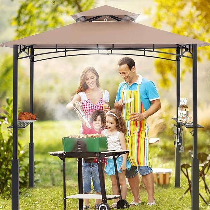 abccanopy 8x5 grill gazebo outdoor bbq canopy shelter with led light for patio backyard grilling (khaki) abccanopy 8x5 grill gazebo outdoor bbq canopy shelter with led light for patio backyard grilling (khaki)