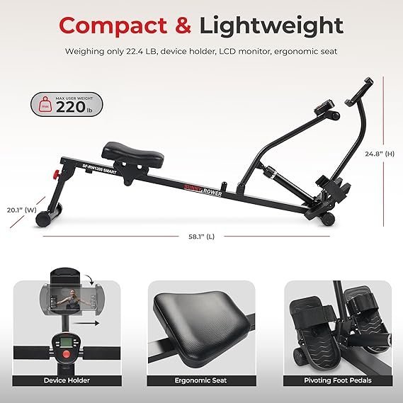 sunny health & fitness compact adjustable rowing machine with 12 levels of resistance for complete body workouts and optional free sunnyfit app enhanced connectivity sunny health & fitness compact adjustable rowing machine with 12 levels of resistance for complete body workouts and optional free sunnyfit app enhanced connectivity