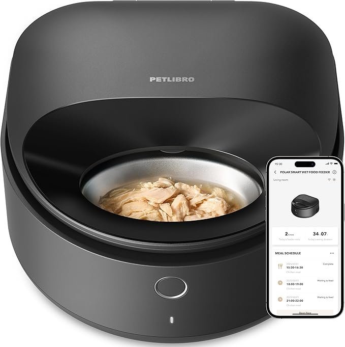 petlibro automatic cat feeder wet food with 2024 v1 version stainless steel bowl, refrigerated 3 fresh meals for 3 days, app controlled pet food dispenser, easy to clean