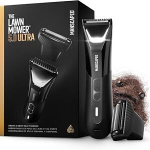 manscaped® the lawn mower® 5.0 ultra groin & body hair trimmer – dual head skinsafe® trimmer & foil blades, waterproof wet/dry groomer, usb c rechargeable with travel case, men’s ball shaver, black