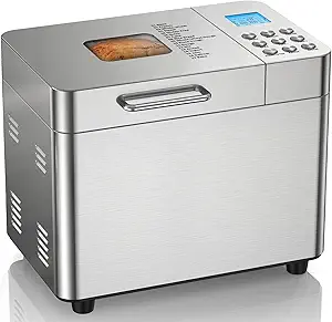 2lb bread maker machine, osipoto 17 in 1 automatic stainless steel bread machine, non stick, beginner friendly controls, 15 hour timer, easy to clean low noise, high success rate for homemade bread