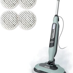 shark steam & scrub steam mop, all in one scrubbing and sanitizing hard floor cleaner, led headlights, 4 dirt grip soft scrub pads included, xl water tank, swivel steering, hawaiian grey, s8001
