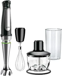 braun multiquick 7 3 in 1 immersion blender with food processor – powerful handheld electric stick emulsifier for chopping, beating & whisking ideal for soup, puree, smoothies & more