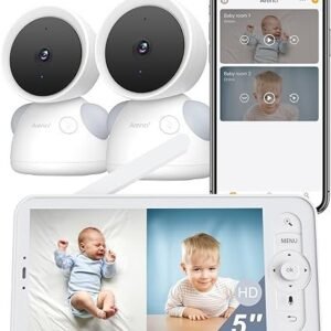arenti baby monitor with 2 cameras, 2k/3mp wifi 6 camera and audio, 5 inch wireless screen, smartphone app, super night vision, crying detection, auto tracking, temp&humidity sensor (d3 set)