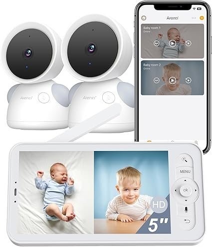arenti baby monitor with 2 cameras, 2k/3mp wifi 6 camera and audio, 5 inch wireless screen, smartphone app, super night vision, crying detection, auto tracking, temp&humidity sensor (d3 set) arenti baby monitor with 2 cameras, 2k/3mp wifi 6 camera and audio, 5 inch wireless screen, smartphone app, super night vision, crying detection, auto tracking, temp&humidity sensor (d3 set)
